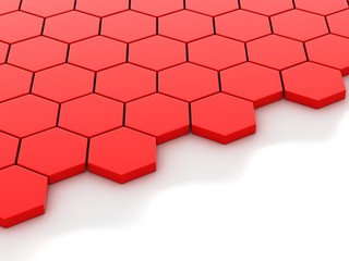 red background with hexagons and place