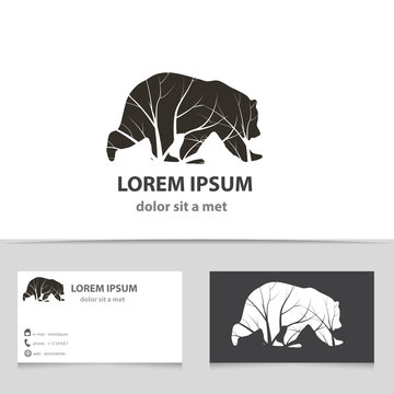 Vector bear logo icon with business card template. 
