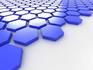 blue metallic background with hexagons and place