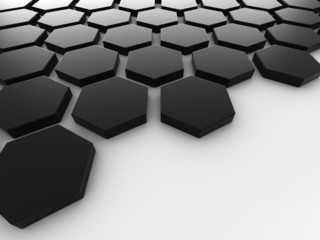 black background with hexagons and place