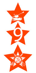 Red stars with Soviet silhouettes. Victory Day