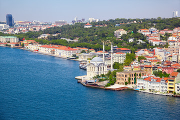 Obraz premium The view of Ortakoy Mosque from the Bosphorus bridge, Istanbul