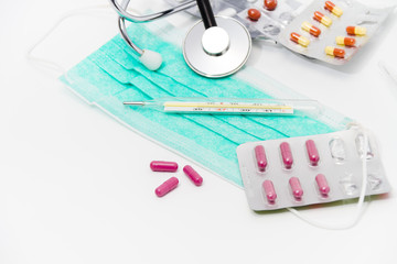 Set for flu treatment - health and medicine concept