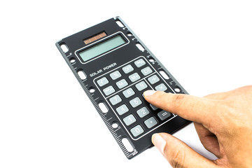 handcounting on Calculator on a White Background