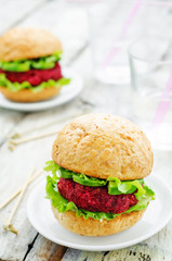 Quinoa, beet and chickpea burgers