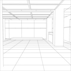 Interior office outlined. Tracing illustration of 3d