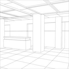 Interior office outlined. Tracing illustration of 3d