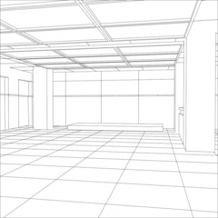 Interior office outlined. Tracing illustration of 3d