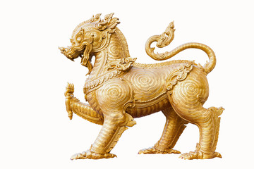 Gold singha on white background