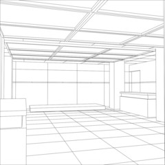 Interior office outlined. Tracing illustration of 3d