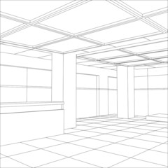 Interior office outlined. Tracing illustration of 3d