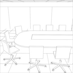 Interior office meeting room. Tracing illustration of 3d