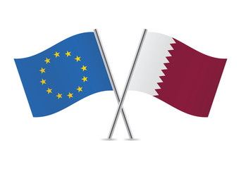 European Union and Qatar flags. Vector illustration.