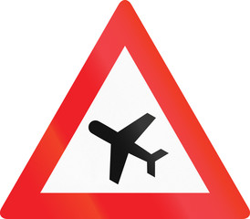 Obraz premium Austrian sign warning about air traffic over the road