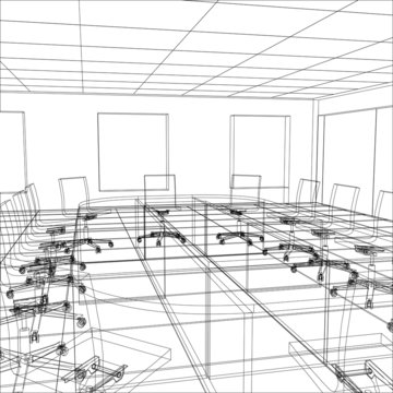 Interior office meeting room. Tracing illustration of 3d
