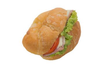 Ham and cheese croissant sandwich isolated on white