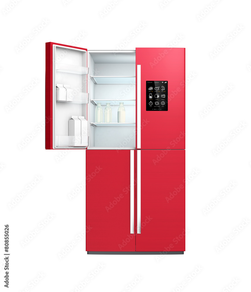 Aufkleber wine red color smart refrigerator with lcd screen.