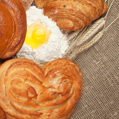 fresh bread with ears of rye and flour