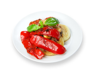 Restaurant food isolated - grilled vegetables with mushrooms