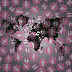 People in the gears on the map background, vector.