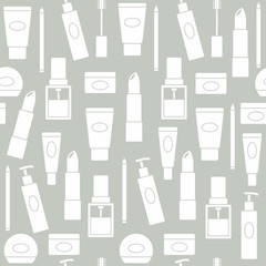 Seamless background with cosmetics icons
