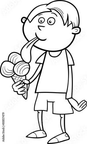 "boy with ice cream coloring page" Stock image and royalty-free vector