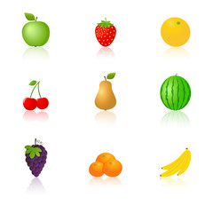 Fruits icons with reflection
