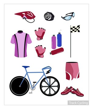 Set of Track Cycling Equipment on White Background