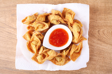 Fried dumpling and sauce