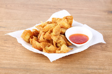 Fried dumpling and sauce