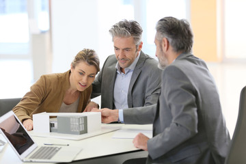 Mature couple meeting architect for construction project