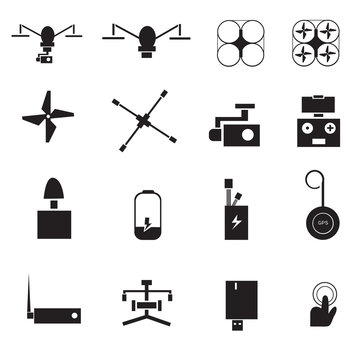 Set icons drone, helicopter camera. isolated on white.