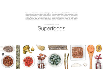 various superfood on white background top view