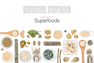 superfood on white background top view
