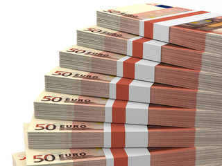 Fototapeta na wymiar Stacks of money. Fifty euros.