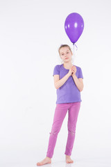 happy girl with colorful balloons