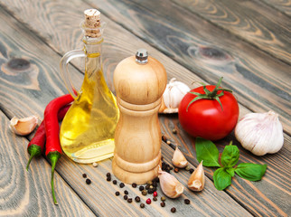 olive oil,  basil, tomato and garlic
