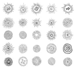 Set of hand drawn sunbursts. Vector illustration.