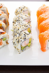 Japanese tasty sushi set on white plate