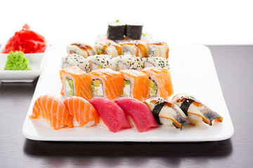 Japanese tasty sushi set on white plate