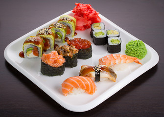 Japanese tasty sushi set on white plate