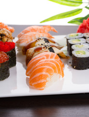 Japanese tasty sushi set on white plate