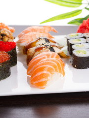 Japanese tasty sushi set on white plate