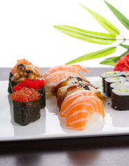 Japanese tasty sushi set on white plate