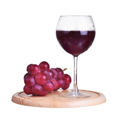 glass of wine and grapes, isolated on white