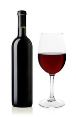 Red wine bottle and glass