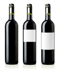 Red wine bottles with labels