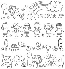 cute kids and nature elements pattern