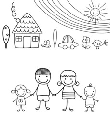 happy family and rainbow