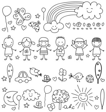 cute kids and nature elements pattern